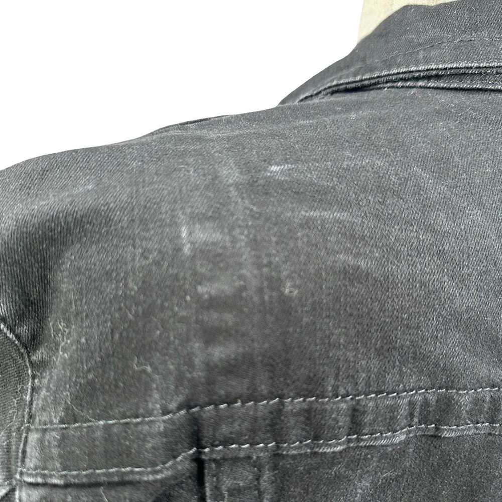 True Religion Mens‎ Black Denim Trucker Jacket Western Button Faded Black L